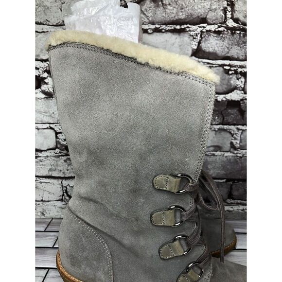 Cole Haan Waterproof Gray Suede Shearling Wedge Comfort Winter Boots Women Sz 9B - Picture 7 of 16